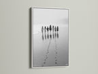 The Beach Walk children print is showcased in a white frame. This black and white seascape photography is stunning. A perfect piece of nursery wall decor. Add a touch of minimalist art to your kids room art or coastal artwork collection today.