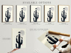 Available options for the Cactus Birds artwork. Choose from a stretched canvas print fine art poster paper or floating frame. Desert silhouette art for southwestern decor. Minimalist monochrome nature canvas.