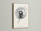A dandelion artwork is showcased in an oak frame. The frame enhances the artwork. It brings warmth and character to the artwork. The oak frame provides a natural and timeless look. It is a great choice for displaying your favorite prints or photos. Perfect for creating a focal point.