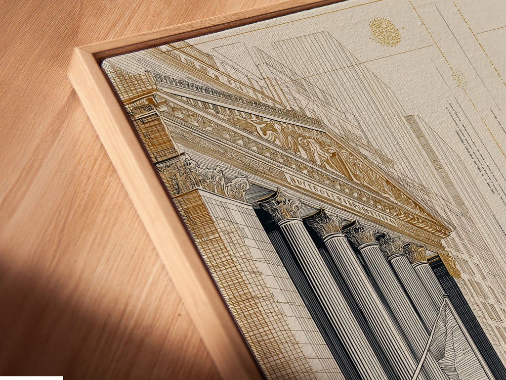 Close-up angled view of a canvas print in a floating frame. The floating frame gives a modern gallery-like appearance. Showcasing the artwork without direct contact. This enhances its visual impact.