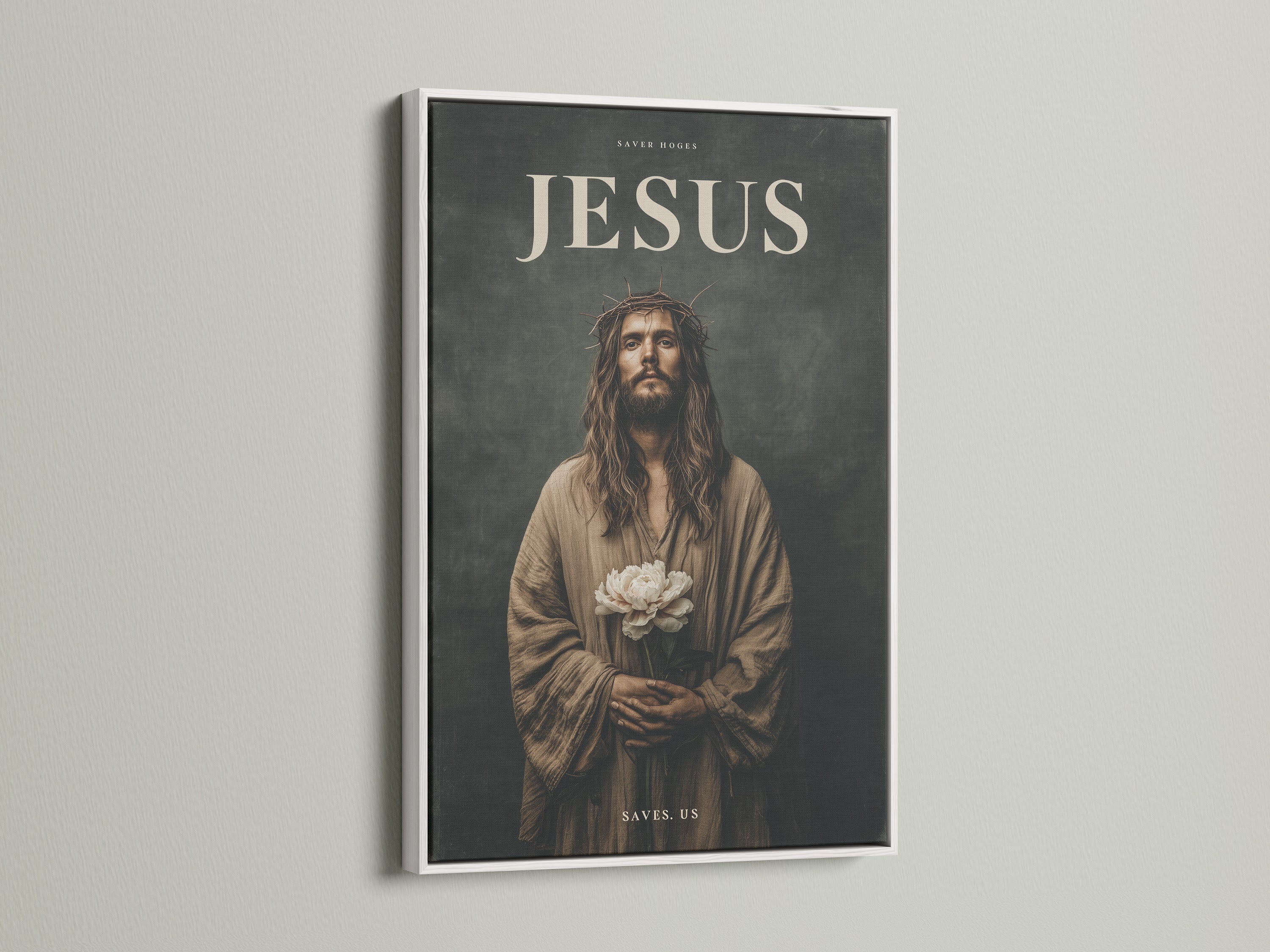 Artwork displayed in a white frame. The white frame offers a clean modern look. It is a versatile choice for any room. See how a white frame can brighten your art. It enhances the artwork. It adds a touch of elegance to the portrait.