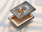 A stretched canvas print of Chef Bee artwork. This shows the texture and detail. It's quirky kitchen decor ready to hang. This whimsical insect canvas is perfect for restaurants. The stretched canvas provides a gallery-like feel.