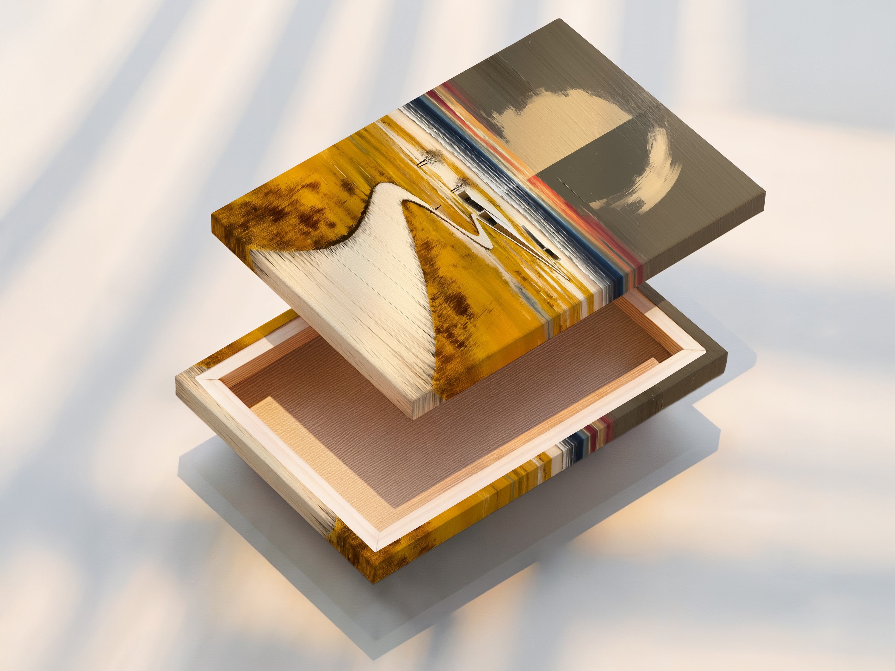 A stretched canvas print of a coastal landscape is displayed. The boardwalk wall art is ready to hang adding instant beauty to any room. Perfect for homeowners renters or interior decorators. The stretched canvas print offers a gallery wrapped look.