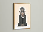 A gold frame elevates a caricature art print. The portrait of a black man is striking. This modern artwork suits various settings. It is great as office wall art or simple wall art.