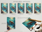Available options include stretched canvas print fine art poster paper and floating frame. Customize your sea turtle artwork to match your style. Select the perfect medium for your ocean wall art needs. Create your ideal coastal decor.