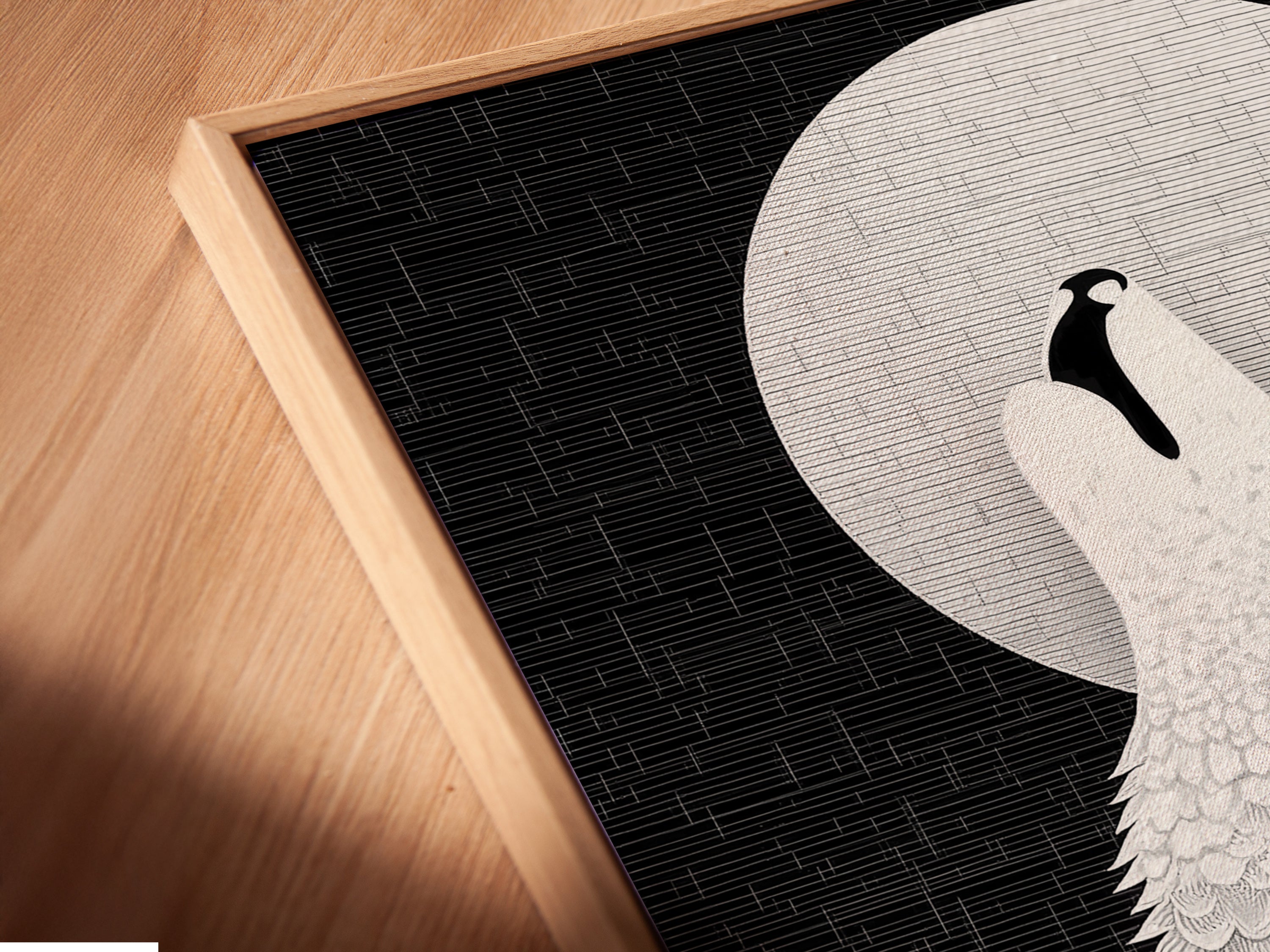 A close-up view shows the Wolf Howling at the Moon canvas print in a floating frame. The floating frame gives the artwork a modern and sophisticated look. This adds depth and dimension to the wall art. It is a perfect choice for contemporary homes.