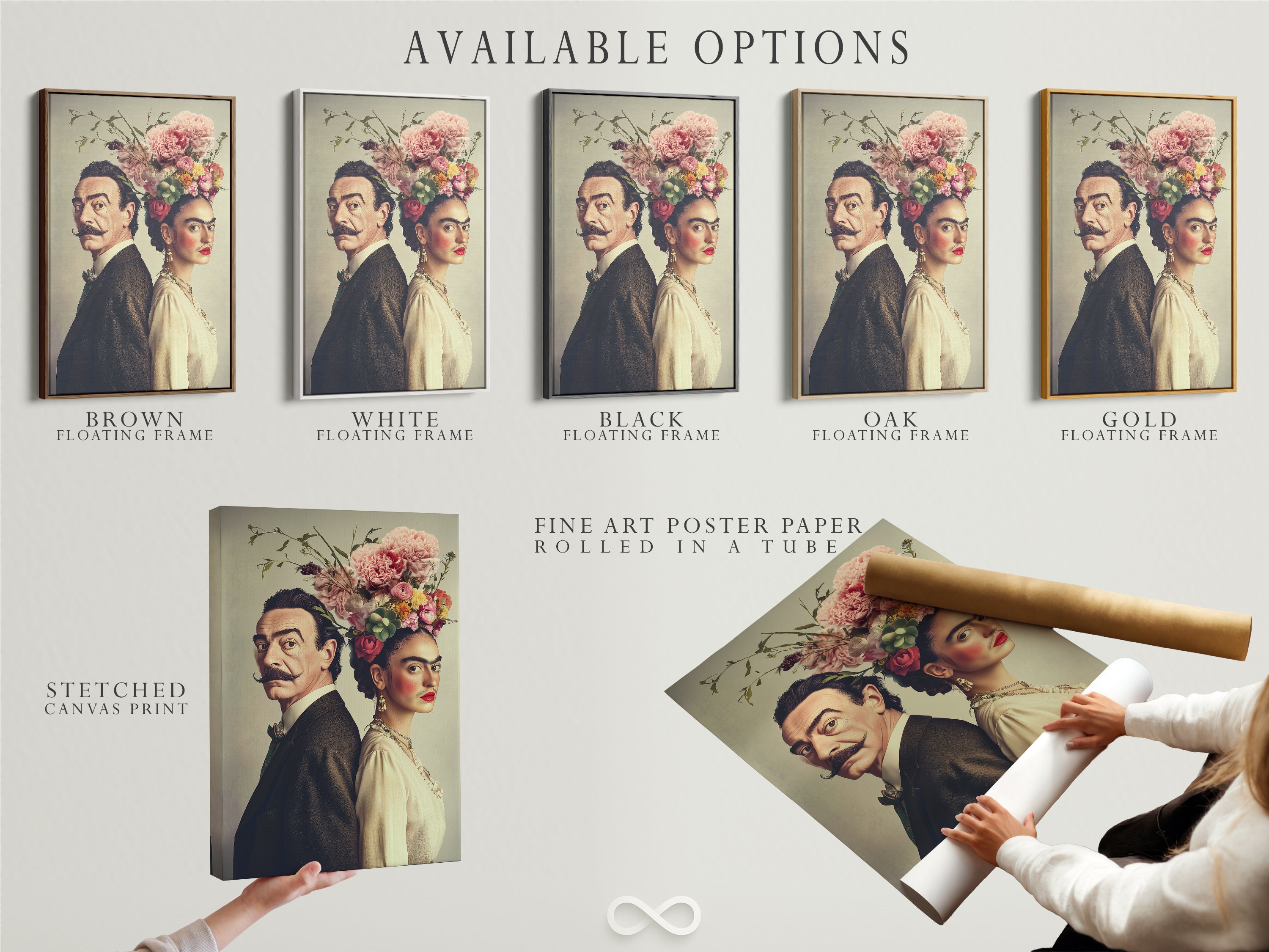 Available options for vintage portrait art. Choose from a stretched canvas print fine art poster paper or floating frame. Customize your artwork to fit your style. Perfect for homeowners renters and collectors.