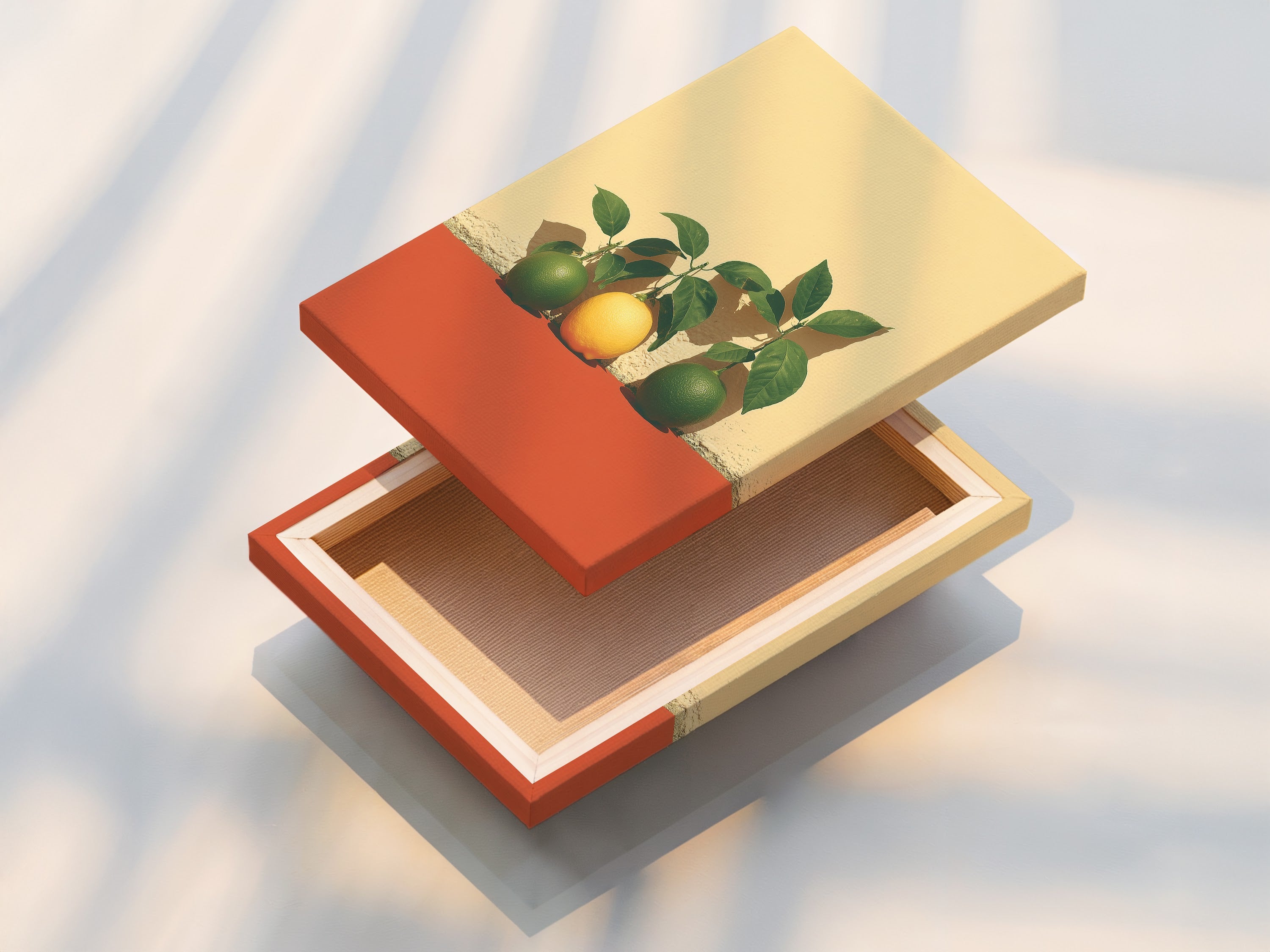 A stretched canvas print of the Citrus Fruit Artwork. This stretched canvas print is ready to hang. Perfect for adding vibrant wall art to any space. A modern art print ideal for kitchen or dining room decor.