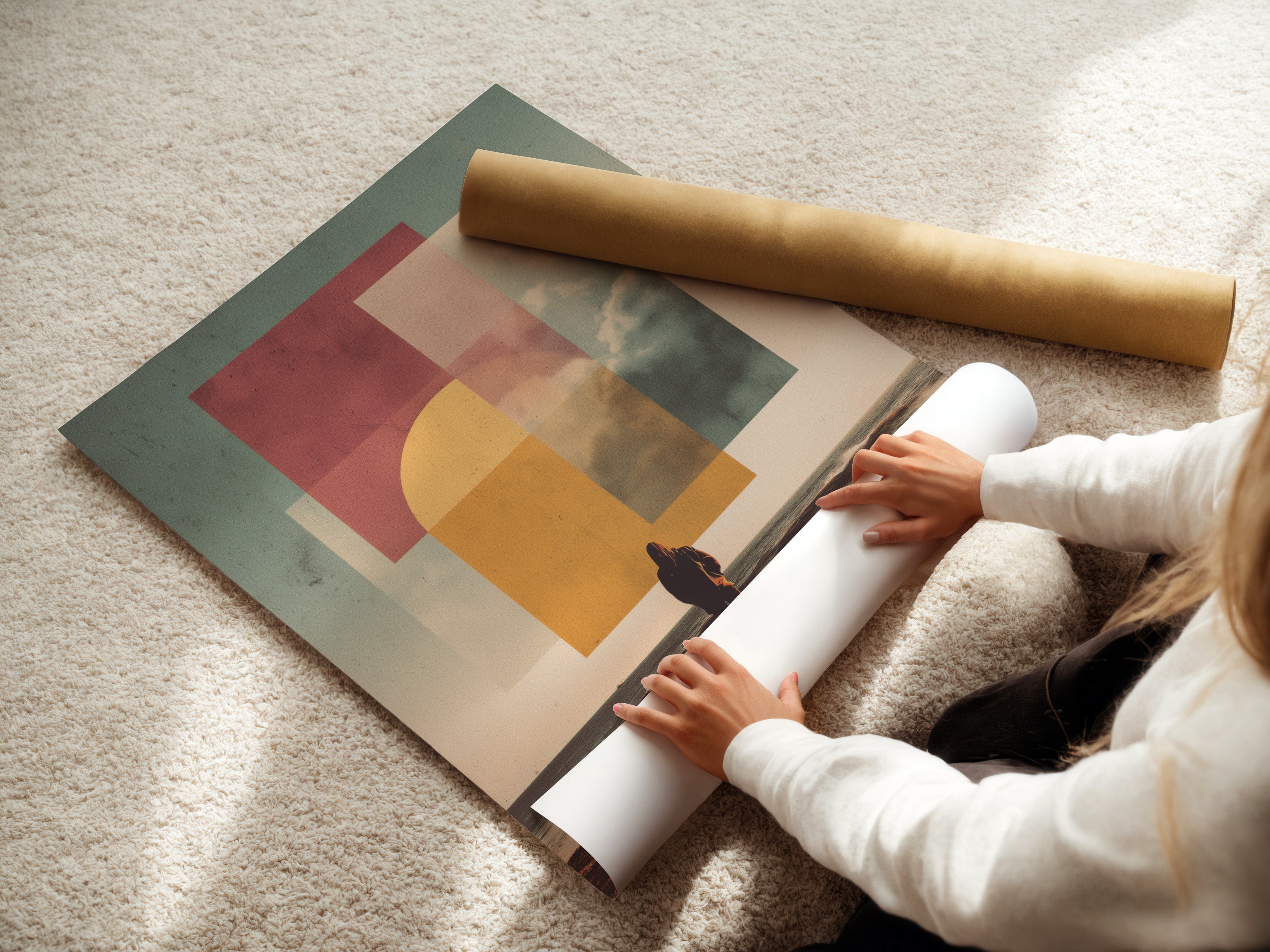 Abstract Ocean Sunset Print - Modern Geometric Wall Art, Contemporary Beach Landscape Poster, Minimalist Home Decor for Living Room