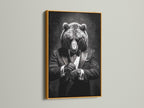 A stunning artwork of a bear in a tuxedo is presented in a luxurious gold frame. The artwork is displayed on a wall. The gold frame brings a touch of glamour and opulence. It enhances the art's visual appeal. Discover our range of gold framed art to elevate your interior decor with a touch of luxury.