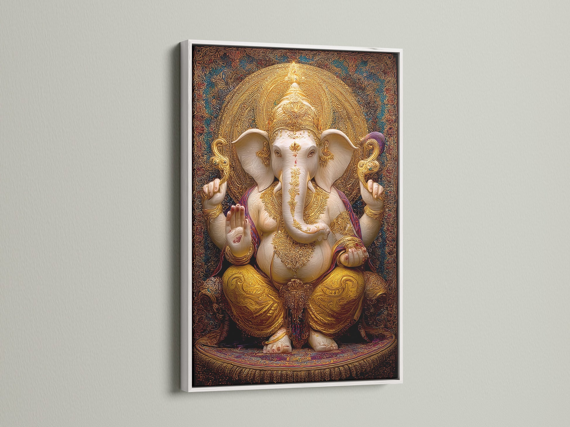 White frame displaying artwork. The clean white frame enhances the artwork. It gives it a modern and minimalist look. Perfect for any contemporary interior. The white frame adds a touch of elegance to any room.