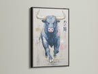Black framed animal canvas. This abstract print is a modern artwork. It is a great piece of farmhouse decor. This bull art is ideal for a study room. This taurus zodiac art is ready to hang.