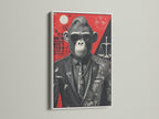 Cool Gorilla Art Print in a white frame. The artwork features a monkey dressed as a lawyer. This piece adds sophistication to any space. Perfect for legal professionals and art enthusiasts