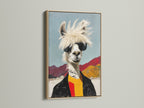 Elevate your space with our cool llama artwork. This quirky animal wall art features a llama with sunglasses. The oak frame enhances this funny alpaca canvas. Perfect for modern animal art.