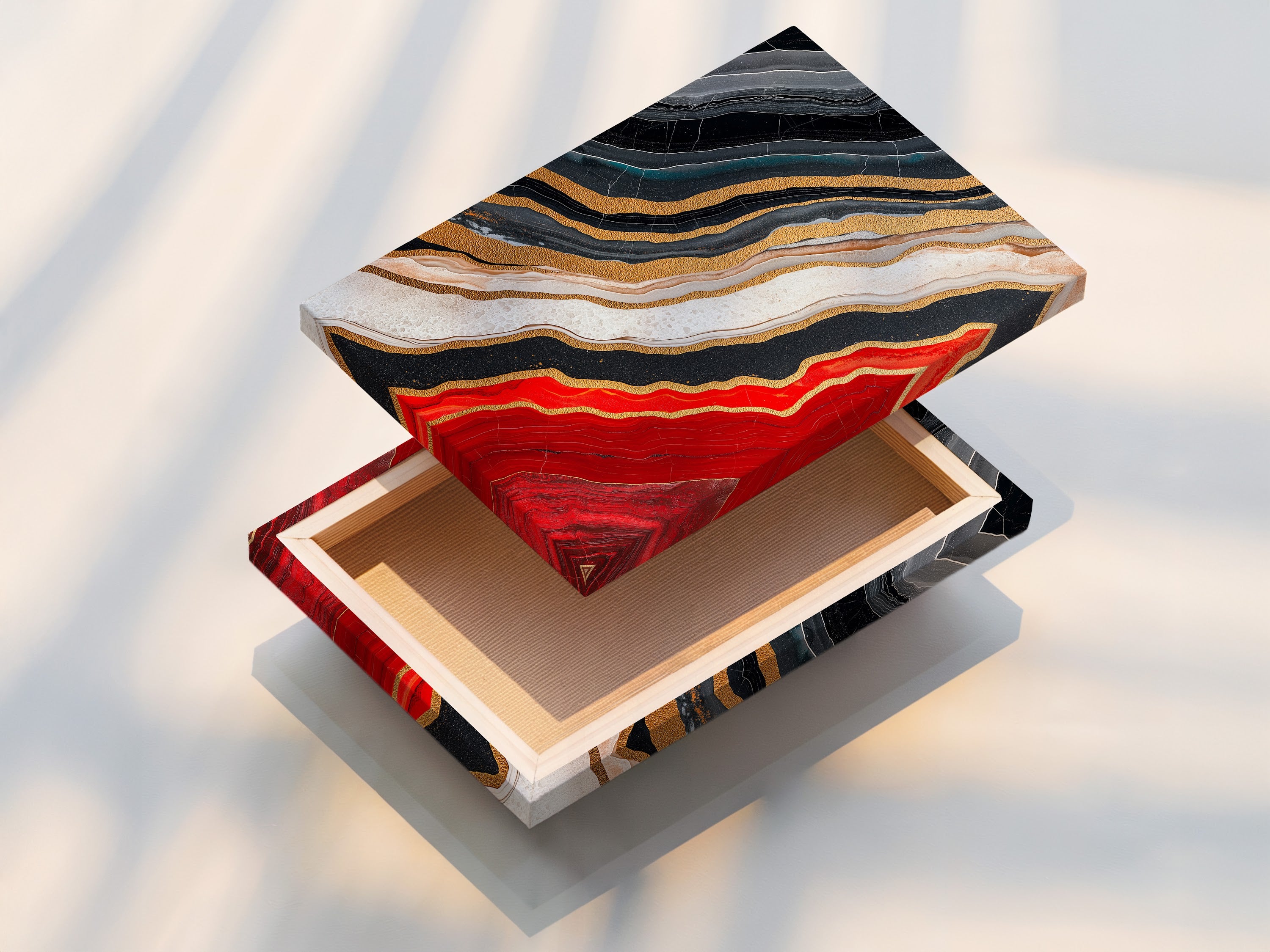 Abstract Flowing Lines Wall Art - Modern Red Gold Black Canvas Print - Contemporary Home Decor - Minimalist Bedroom Living Room Art