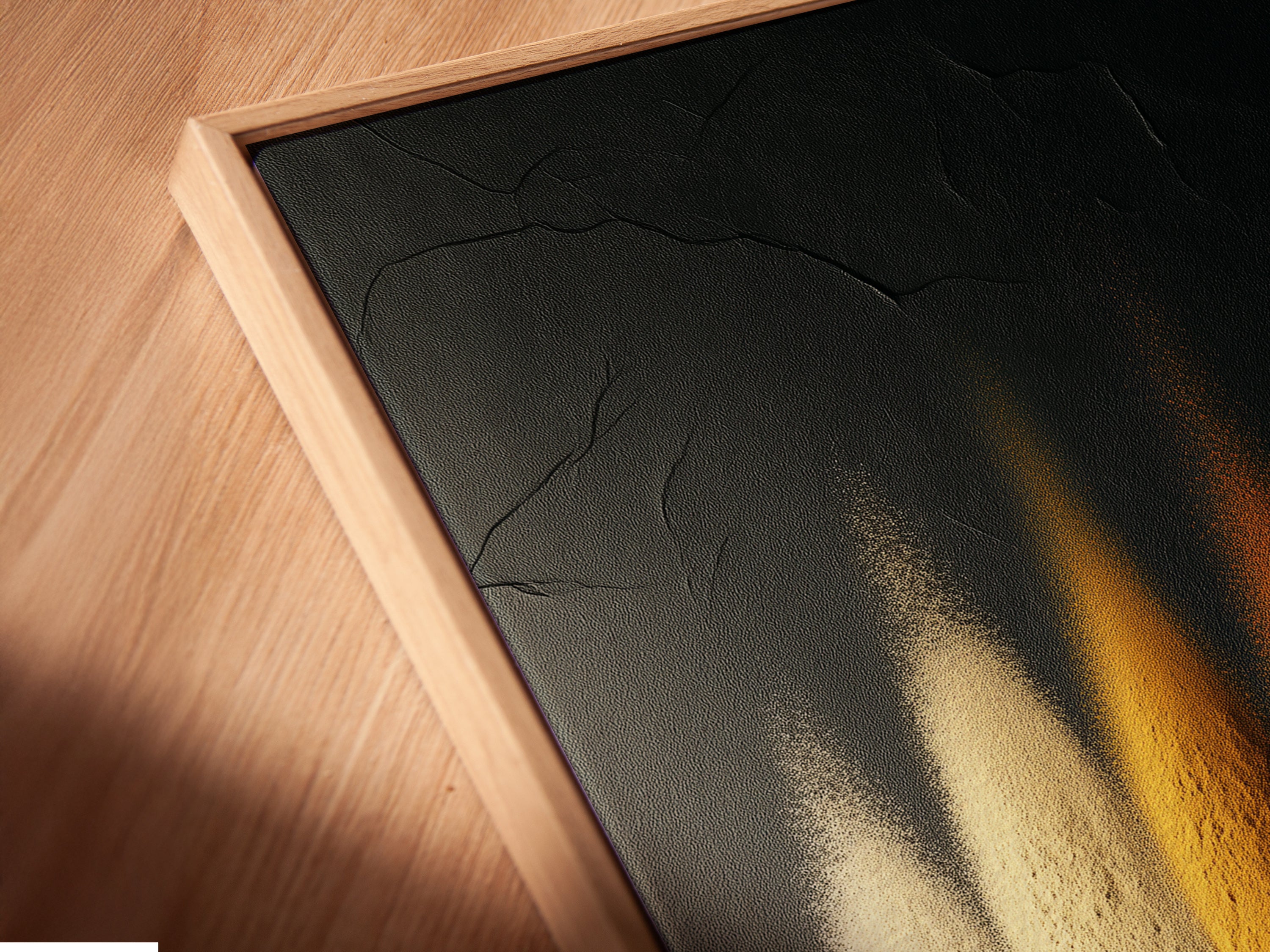 A close up of the floating frame option for the Spice Spoons canvas print. This Culinary wall art adds a modern touch to any kitchen. Perfect for foodies and chefs looking to enhance their decor. It is sophisticated wall decor for minimalist modern or industrial spaces.