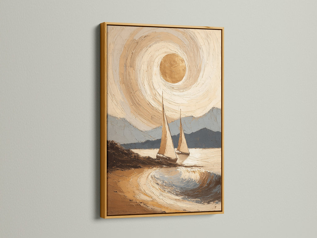 Coastal Sailboat Art Print - Nautical Beach Painting, Ocean Wave Landscape, Seascape Wall Decor, Maritime Home Art, Sailing Boats