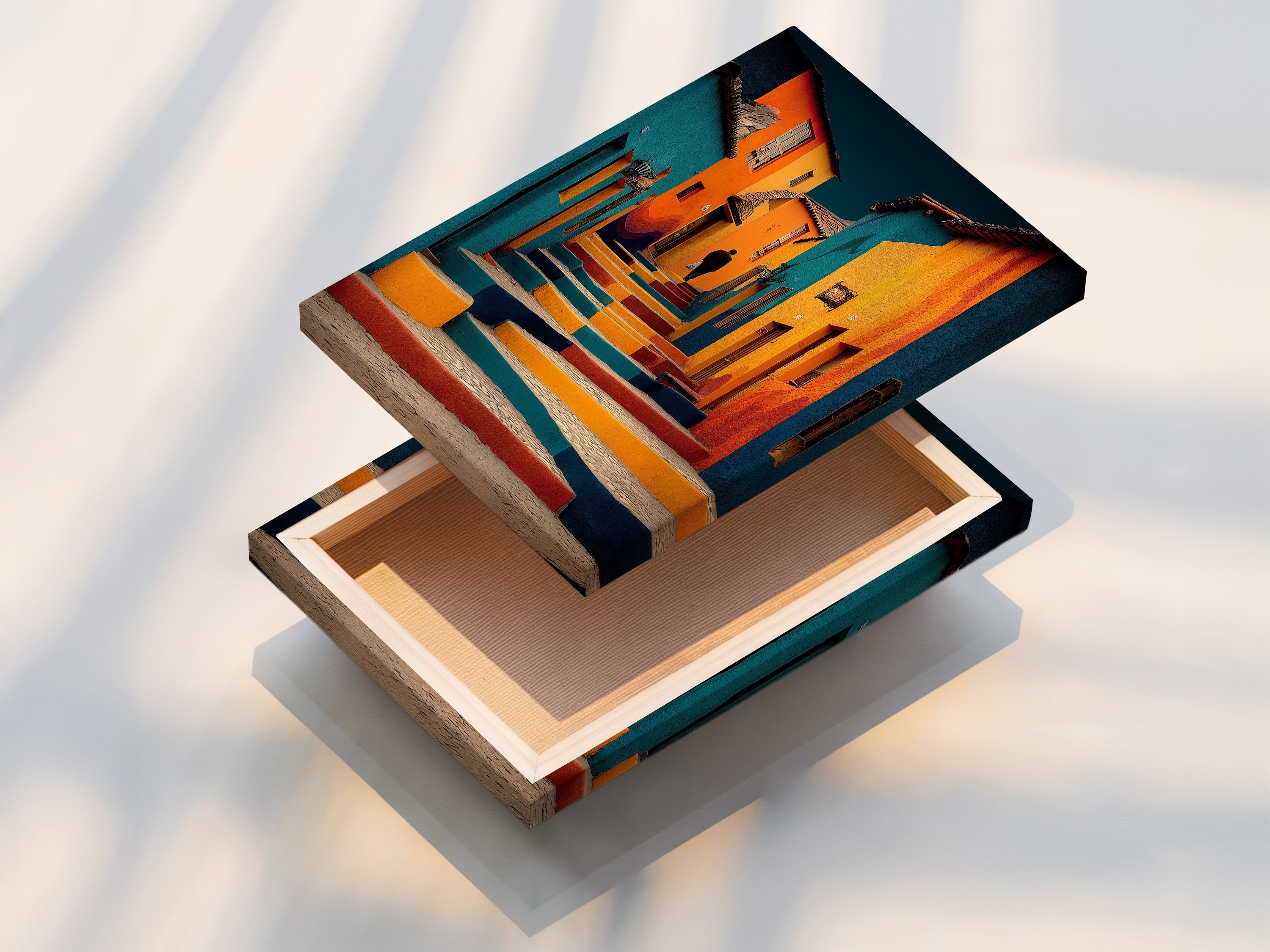 A stretched canvas print is displayed. The canvas print showcases artwork ready for display. The stretched canvas provides a gallery-quality look. This is a great option for showcasing artwork without needing a frame.