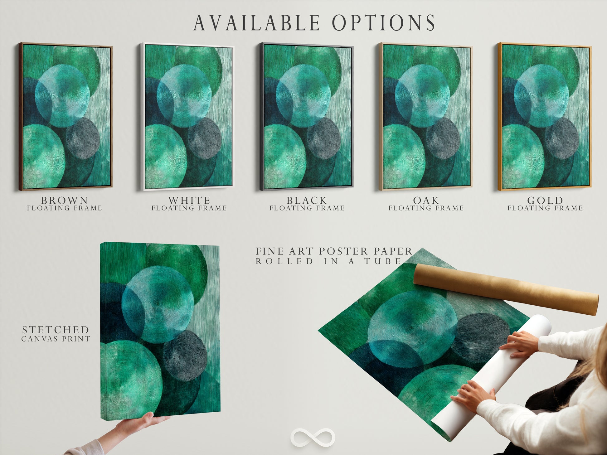 Available options for abstract geometric artwork are displayed. Stretched canvas prints fine art poster paper and floating frames are available. This modern textured print is great for office wall decor. Perfect for homeowners renters interior designers and business owners seeking elevated modern art.