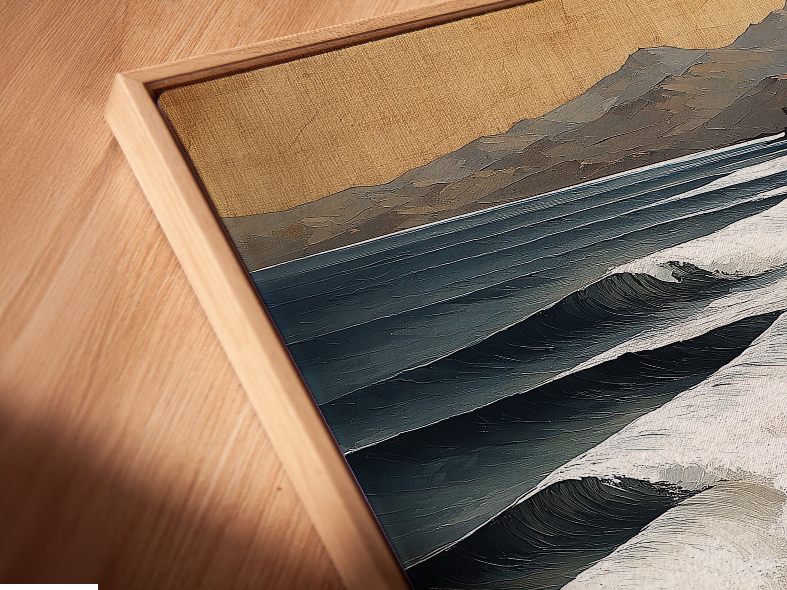 Experience the elevated view of our canvas print in a floating frame. The artwork showcases a captivating coastal scene. The floating frame enhances the art creating a modern and seamless look. Perfect for minimalist and contemporary spaces. Add sophistication and style to your home decor.