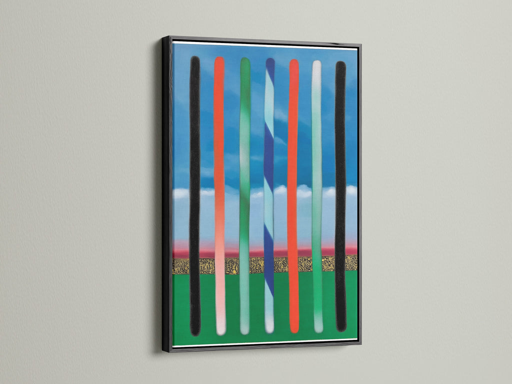 Artwork in a black frame is displayed. The black frame provides a bold and sophisticated touch. It creates a striking contrast that draws the eye. Perfect for highlighting the artwork's depth and texture. Transform your art with a black frame.