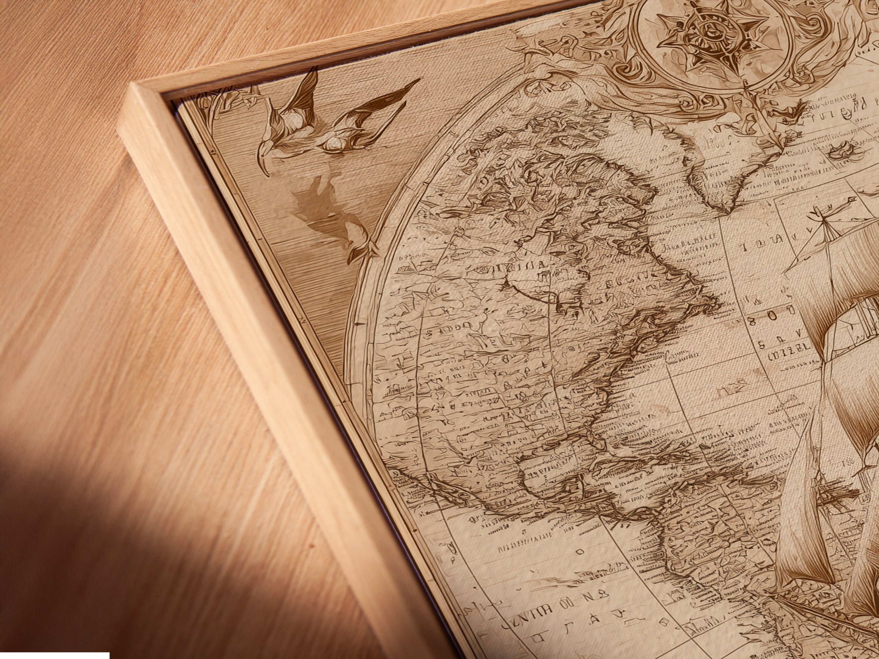 A close-up angled view of a canvas print in a floating frame. The floating frame gives the artwork a contemporary look. Perfect for showcasing the canvas print. Enhance your home with modern art. Discover framed art prints that stand out. Shop now for unique decor