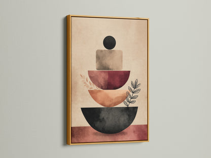 Abstract Shapes Canvas Print framed in Gold. The gold frame adds luxury. Geometric artwork for minimalist home decor. Elevate your space with modern artwork. Perfect for office wall art.