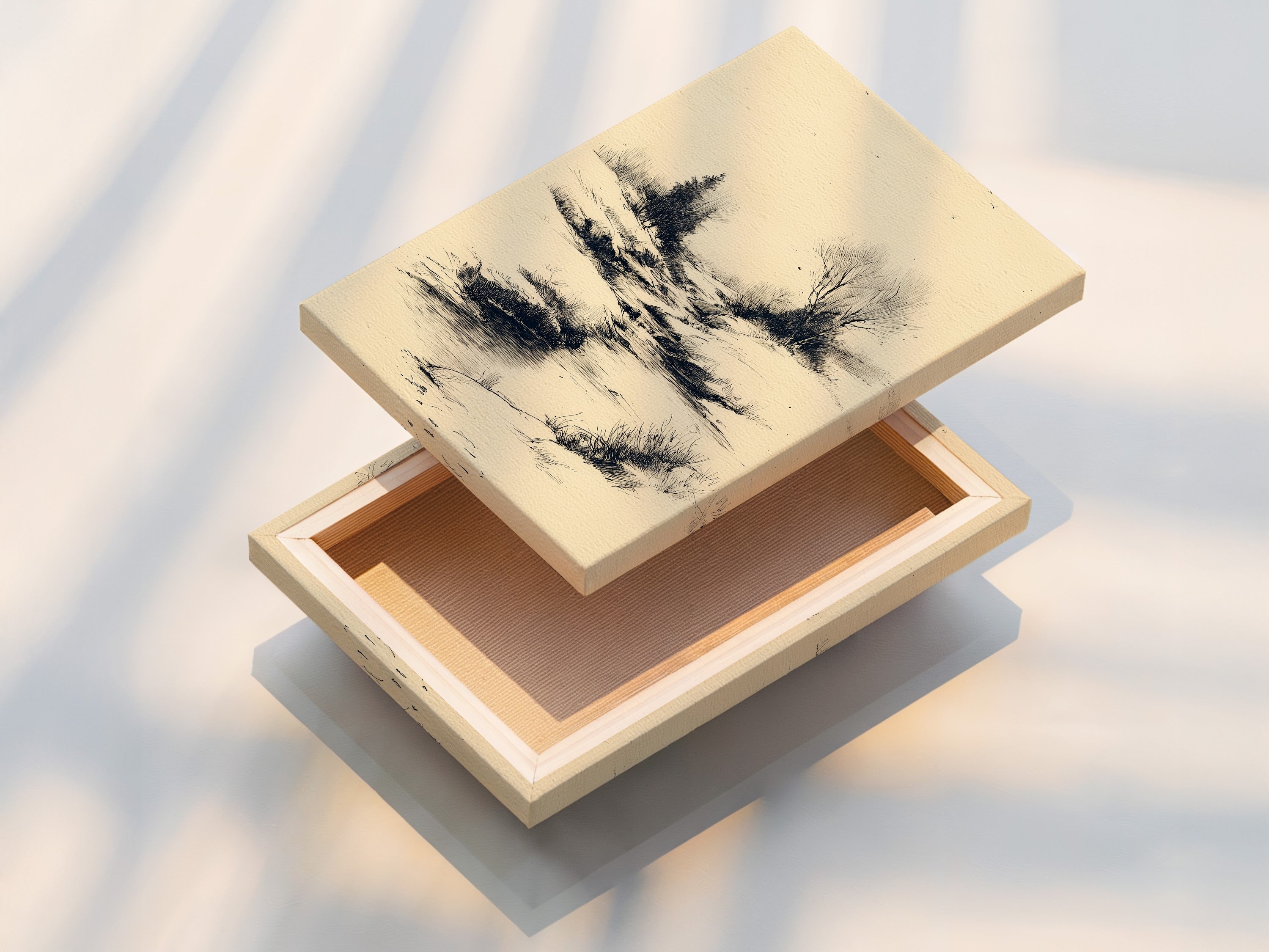 A stretched canvas print is displayed. Stretched canvas prints offer a gallery look. The canvas is tightly stretched. This print is ready to hang. Enjoy the quality of a stretched canvas. Add art to your wall.