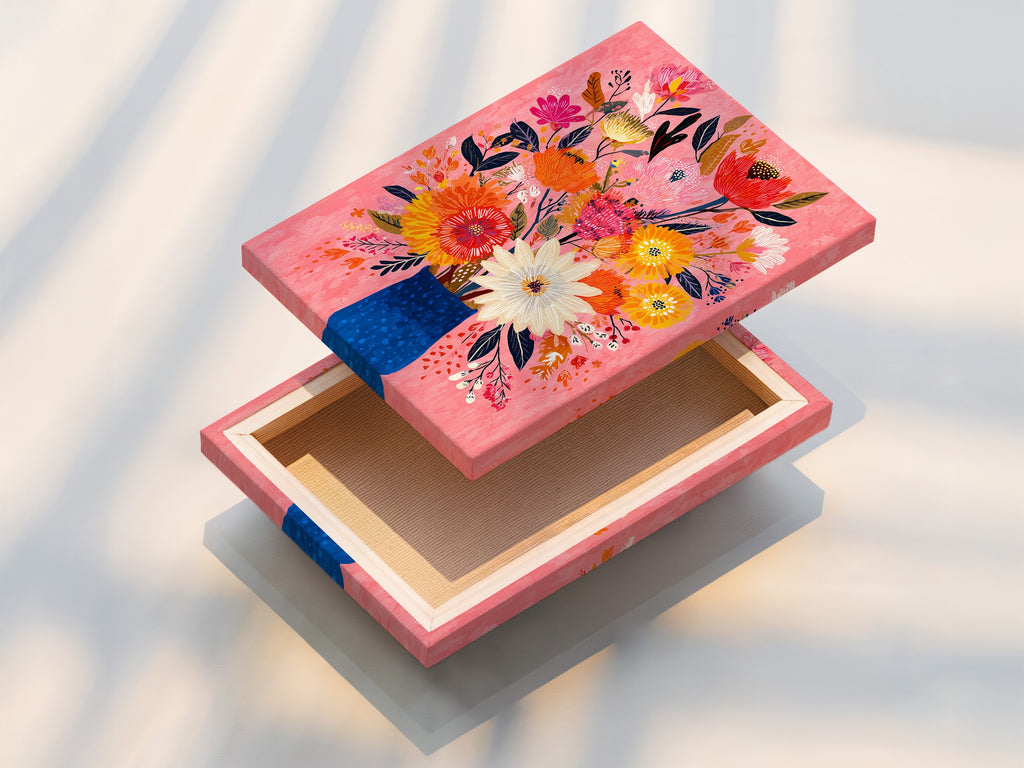 Vibrant Floral Bouquet Art Print - Pink Background Wall Art, Colorful Flower Vase Painting, Modern Botanical Home Decor, Living Room