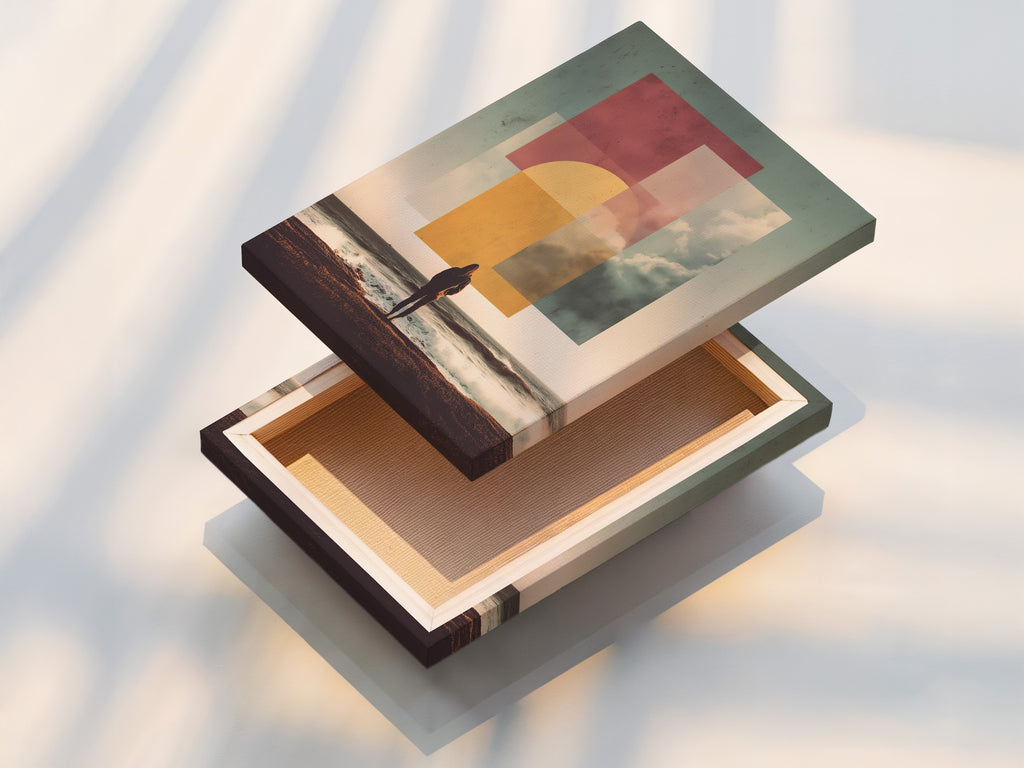 Abstract Ocean Sunset Print - Modern Geometric Wall Art, Contemporary Beach Landscape Poster, Minimalist Home Decor for Living Room