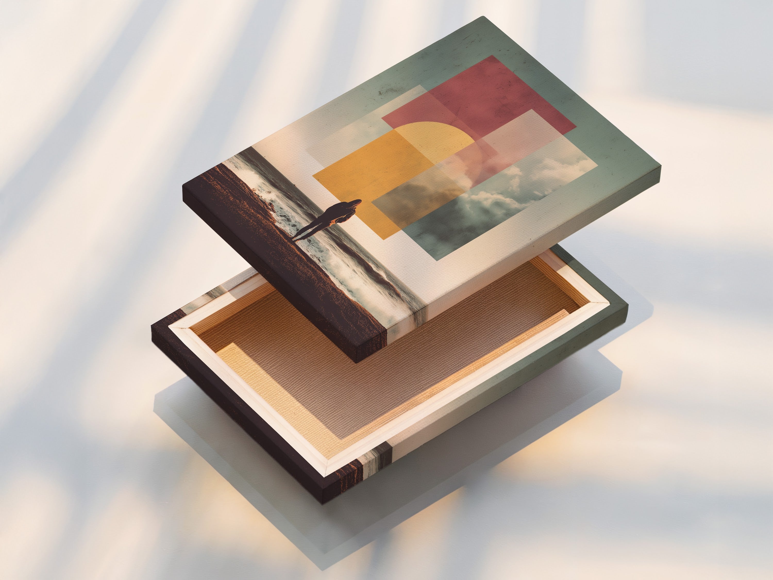 Abstract Ocean Sunset Print - Modern Geometric Wall Art, Contemporary Beach Landscape Poster, Minimalist Home Decor for Living Room