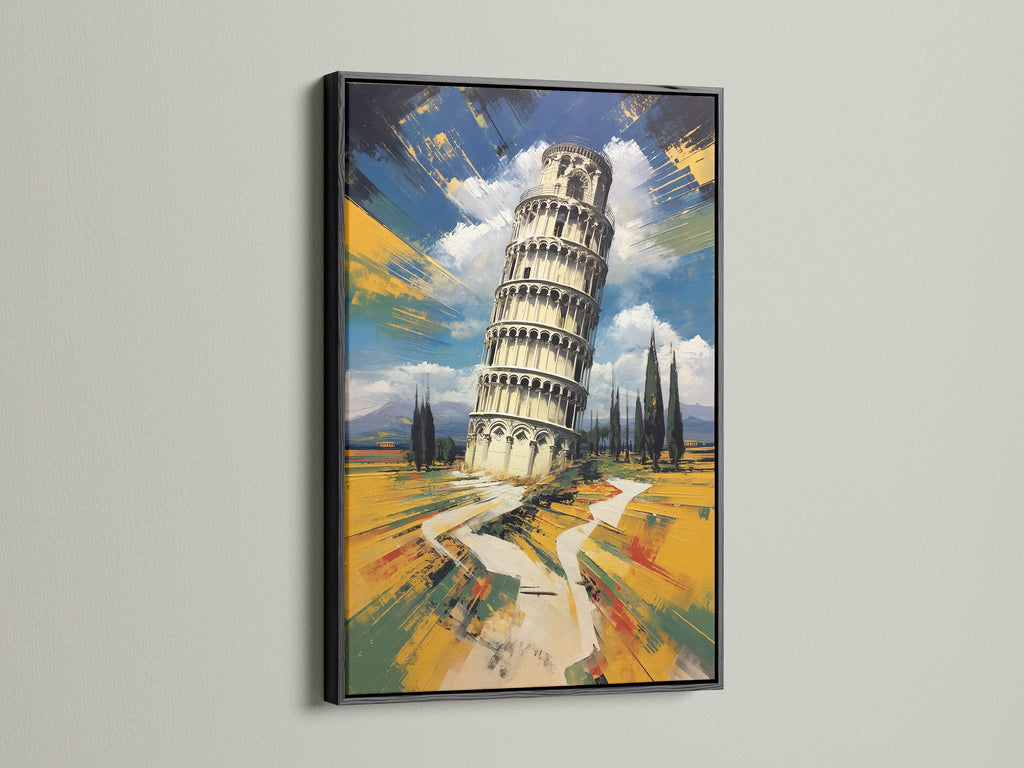 Create a bold statement with leaning tower artwork in a sleek black frame. This architecture print offers a sophisticated look. This leaning tower artwork is perfect for any room.