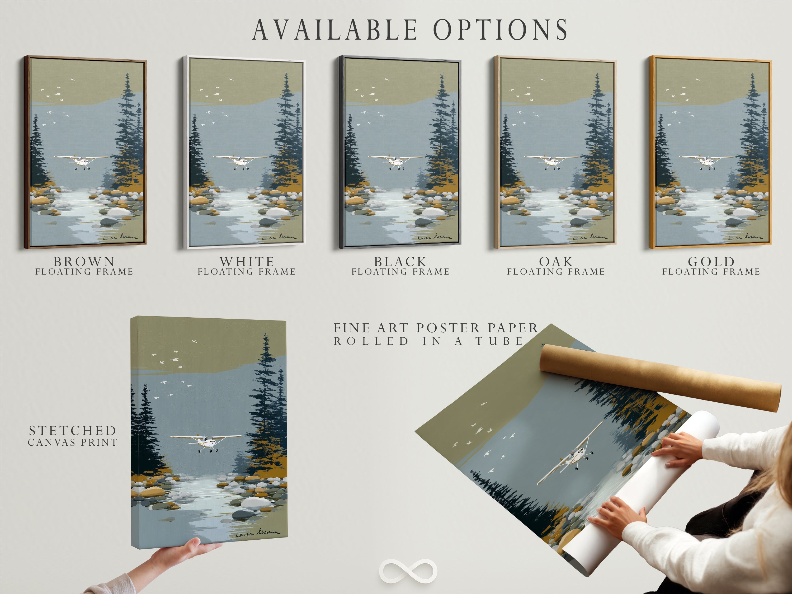 Available options for the seaplane artwork. Choose from stretched canvas prints fine art poster paper and floating frames. Find the perfect aviation wall art for your style. Elevate your lake house decor with our vintage airplane designs.