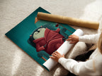 A woman is carefully rolling a fine art poster paper of the Reading Hedgehog artwork. The fine art paper ensures a high quality print. The poster paper allows for easy framing. Perfect for those who love to customize their decor. This whimsical animal print is a great addition.
