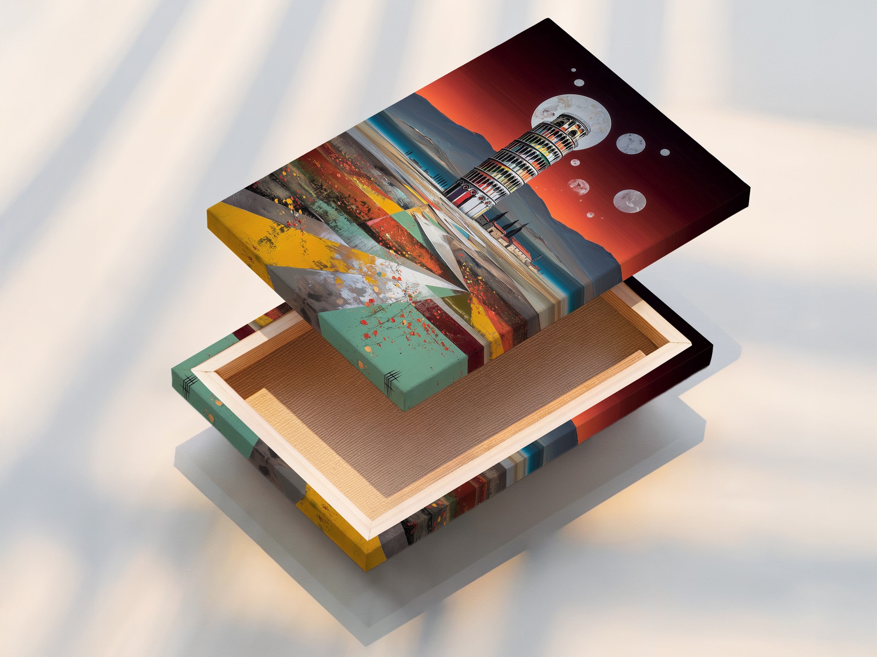 Admire the texture and depth of a stretched canvas print. This stretched canvas print is ready to hang and enjoy. Perfect for pisa tower art abstract landscape or modern canvas art. This print is an excellent choice for living room wall art bedroom wall decor or home office wall art. Enhance your space today.