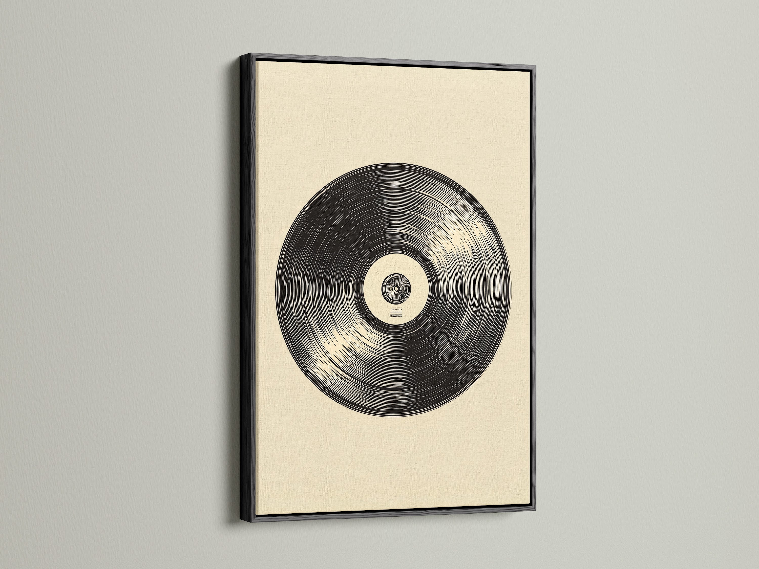 The image features a vinyl record artwork in a black frame. Black frames offer a classic sophisticated touch. This frame makes artwork pop. See how a black frame transforms your favorite pieces.