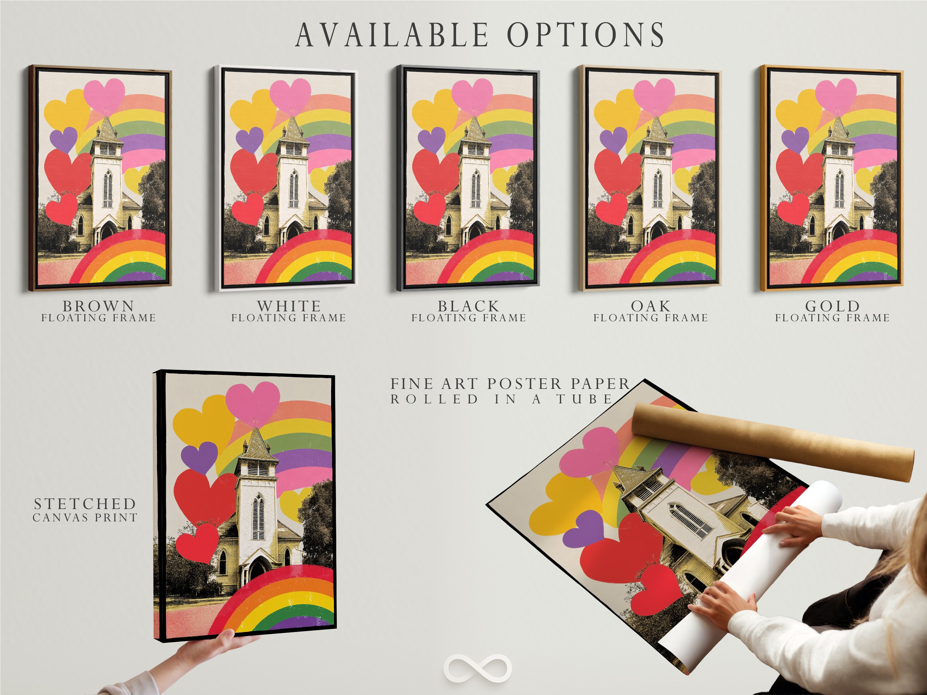 Available options are displayed: stretched canvas print fine art poster paper floating frame. Choose the perfect format for your artwork. Select from premium materials for lasting beauty. Customize your art to match your style. Explore all available options now