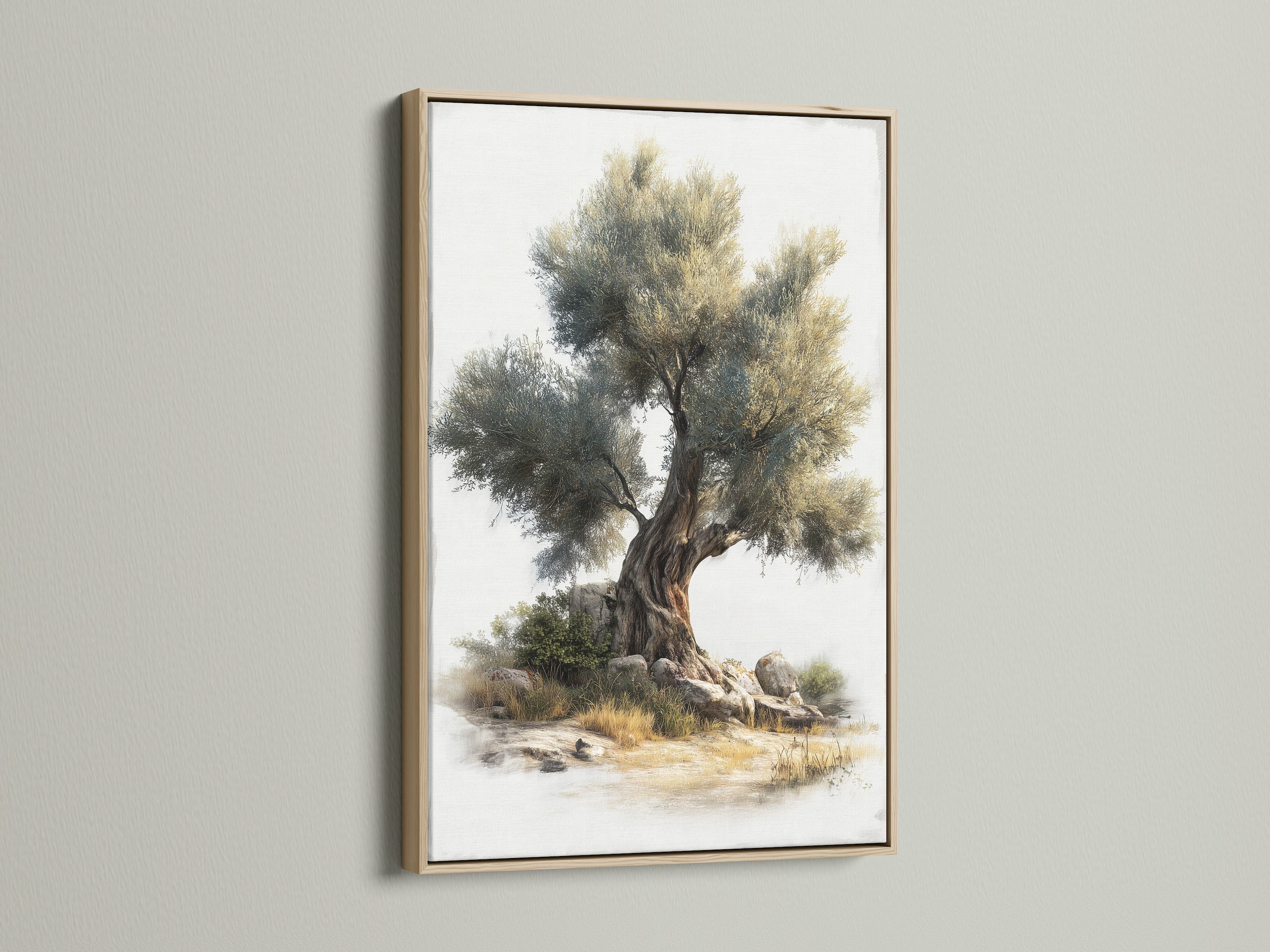 Ancient Olive Tree Canvas Print - Mediterranean Landscape Wall Art, Vintage Nature Artwork for Living Room Decor