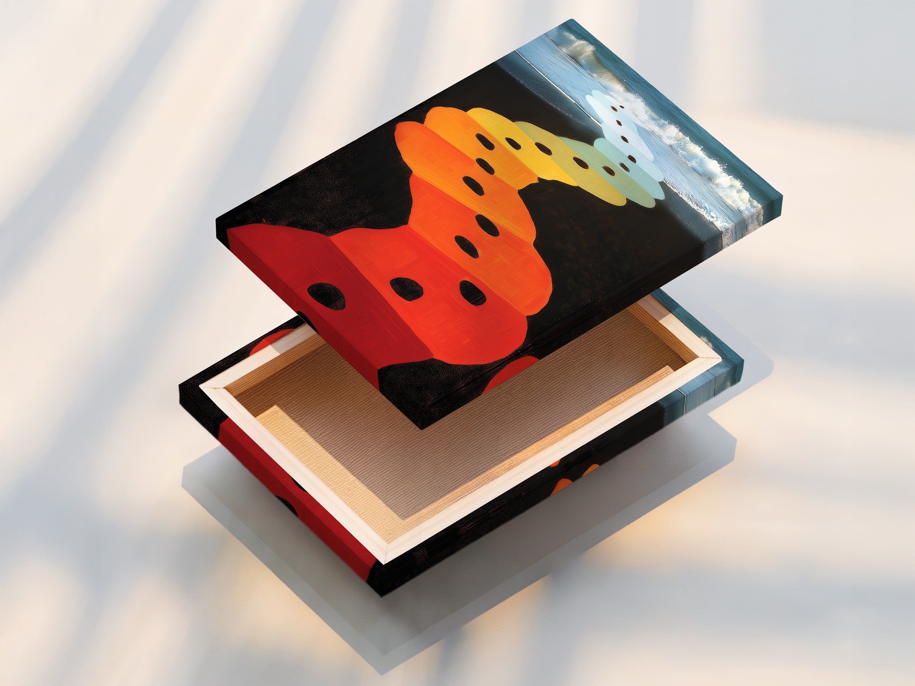 This is a stretched canvas print featuring the colorful beach path. This artwork is ready to hang. The stretched canvas provides a gallery-worthy look. It is perfect for adding a touch of modern coastal style to your home. Transform your living room or office with this canvas.