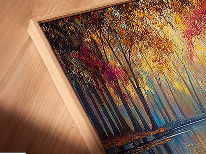 Get a closer look at this canvas print in a floating frame. The angled view highlights the fine details of the artwork. The floating frame adds depth and dimension to the piece. Perfect for showcasing impressionist art in your home. Notice the intricate details and vibrant colors.