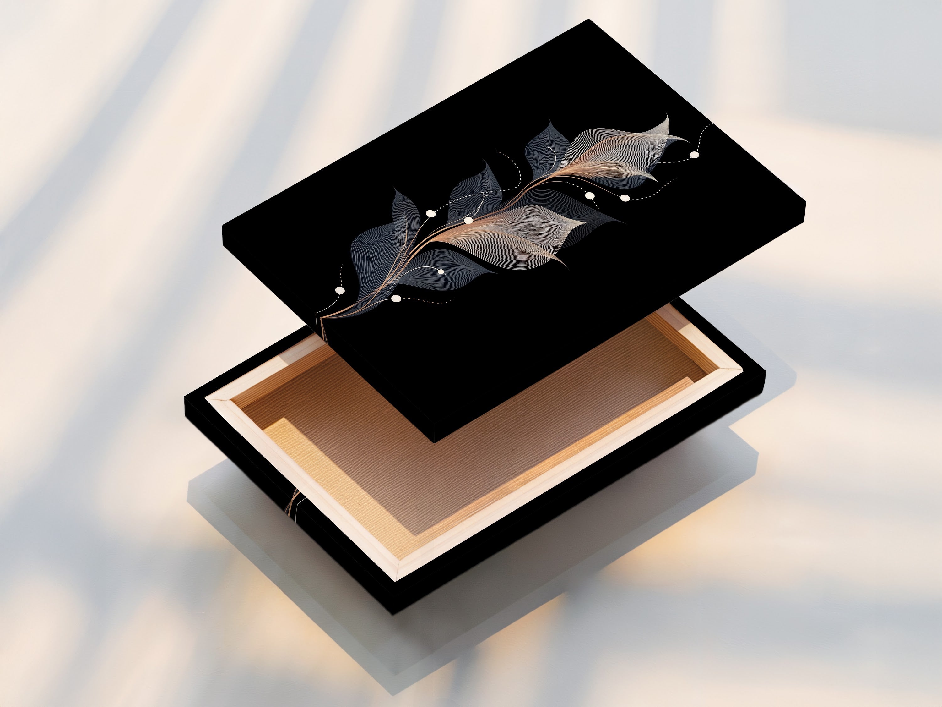 A stretched floral line art canvas print. This abstract flower wall art is modern botanical artwork. It's perfect for a bedroom. Minimalist art with neutral tones will enhance your home. Consider this flower illustration.