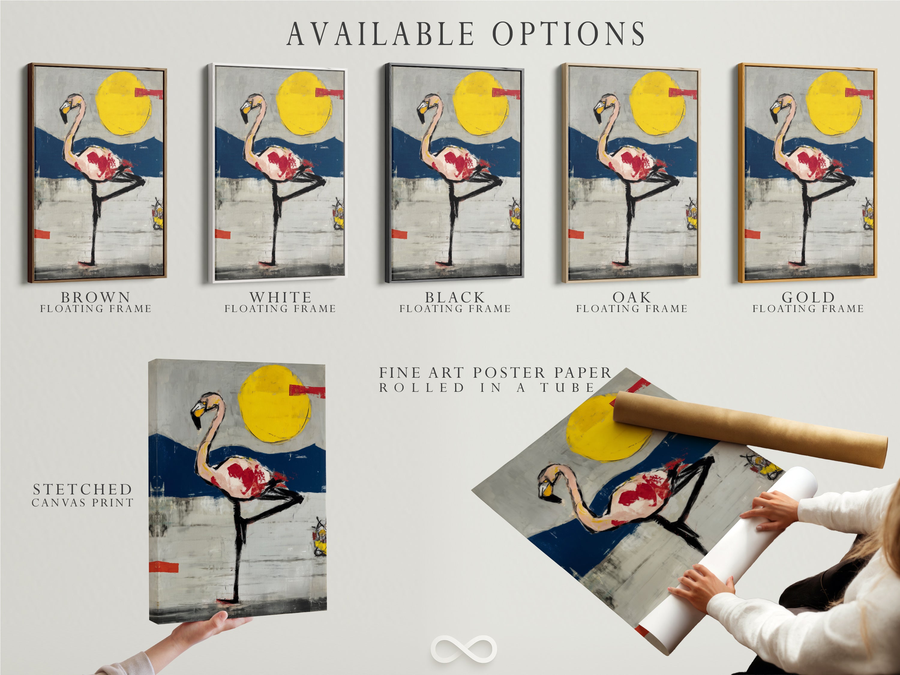 Explore available options for your flamingo abstract art print. Choose from stretched canvas prints fine art poster paper and floating frames. Customize your artwork to match your style. Perfect for any room.