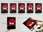 Available options for the Crimson Tree artwork. Stretched canvas print fine art poster paper and floating frame styles. The red cityscape wall art is a modern silhouette. Choose the perfect format to suit your personal style and decor needs.