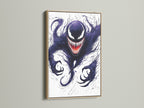 This symbiote artwork is framed in oak. The gothic monster canvas print makes a bold statement. The dark creature art enhances your geek wall decor. It is ideal for comic book and horror enthusiasts.