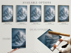 Available options are presented side-by-side. See stretched canvas prints and fine art poster paper. Also see floating frames. Choose the perfect format. Enhance your Snowy Mountain Peaks Canvas Print or winter wall art.