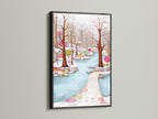 The Winter Garden bare trees artwork is set in a black frame. This hallway wall decor brings nature indoors. The pastel color art is calming and serene. It will elevate your living room wall art. It is a perfect addition to your home.