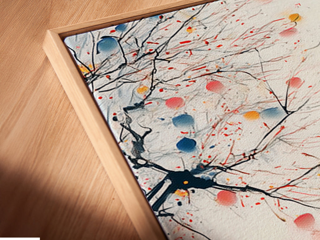 Angled close-up of a canvas print of the Eiffel Tower in a floating frame. The artwork seems to float within the frame creating a contemporary gallery look. Perfect as living room wall art.