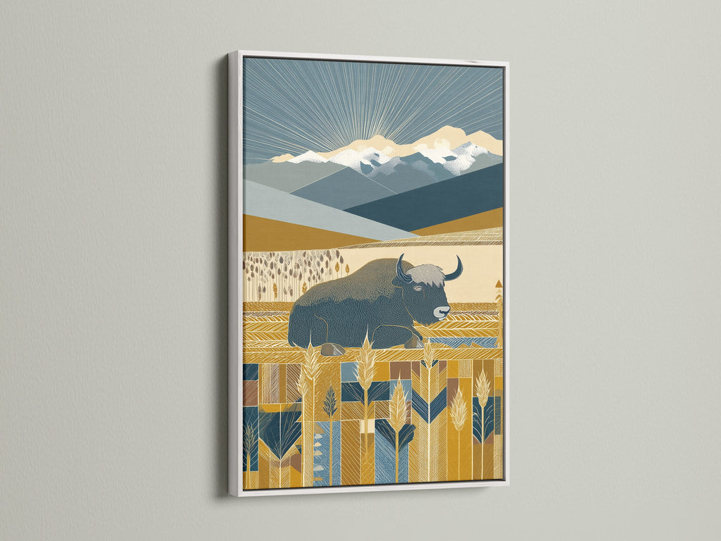 Impresión artística de pradera de búfalos: lienzo con paisaje del oeste, decoración de pared del suroeste para sala de estar, impresión de vida silvestre de bisontes