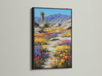 The black frame adds a modern touch to the desert wildflower artwork. The colorful landscape print stands out. Black frame creates a striking contrast. Perfect for those seeking Southwest nature wall decor. This nature artwork makes a bold statement.