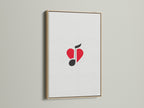 This music-themed artwork features a red heart and black music note. The artwork is framed in oak. It's ideal for a music lover gift.  Enhance your studio wall decor with this minimalist piece.